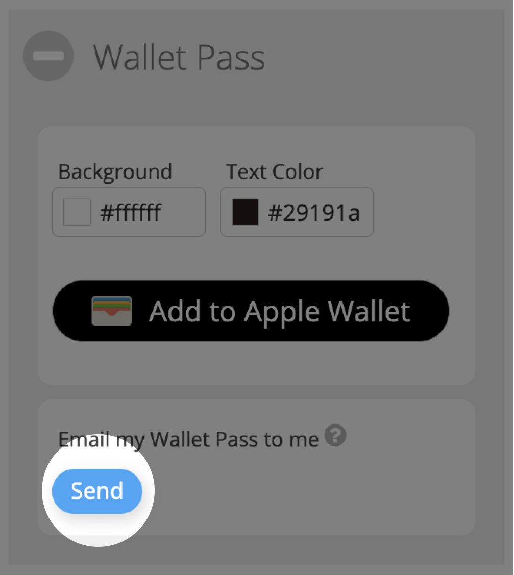 Botón de envío para enviar por correo electrónico Wallet Pass