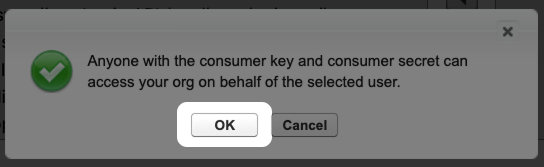 Captura de pantalla: Botón OK resaltado para confirmar