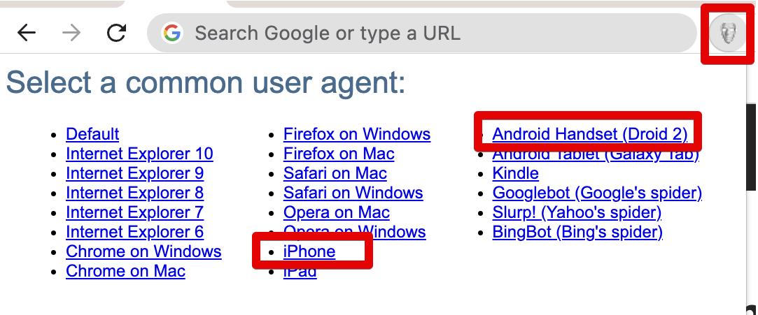 User agent switcher