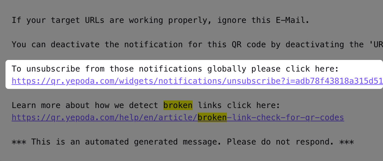 Screenshot of the unsubscribe-link 