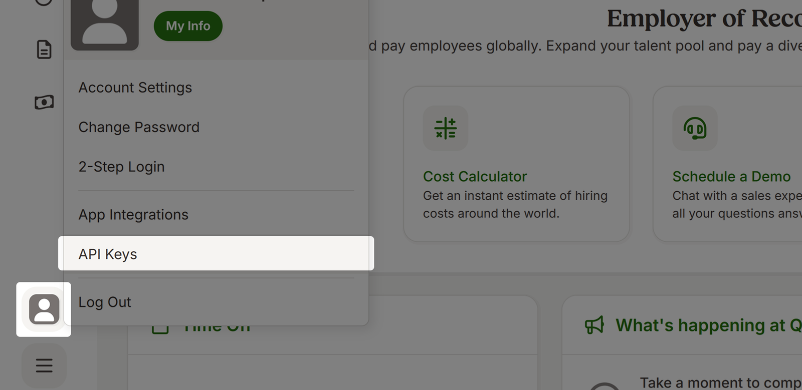 Menu del conto BambooHR.