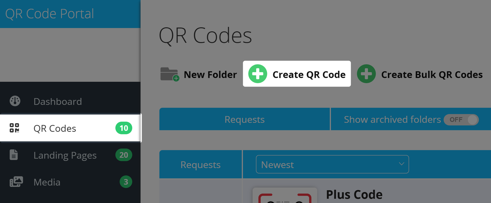 Screenshot with Button "Create QR Code" in List view 