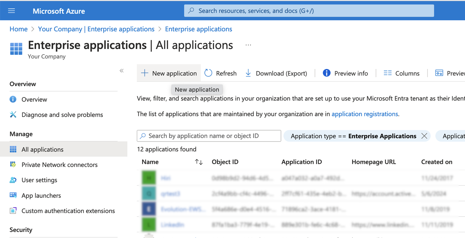 Klicken Sie auf Neue Anwendung (New application)