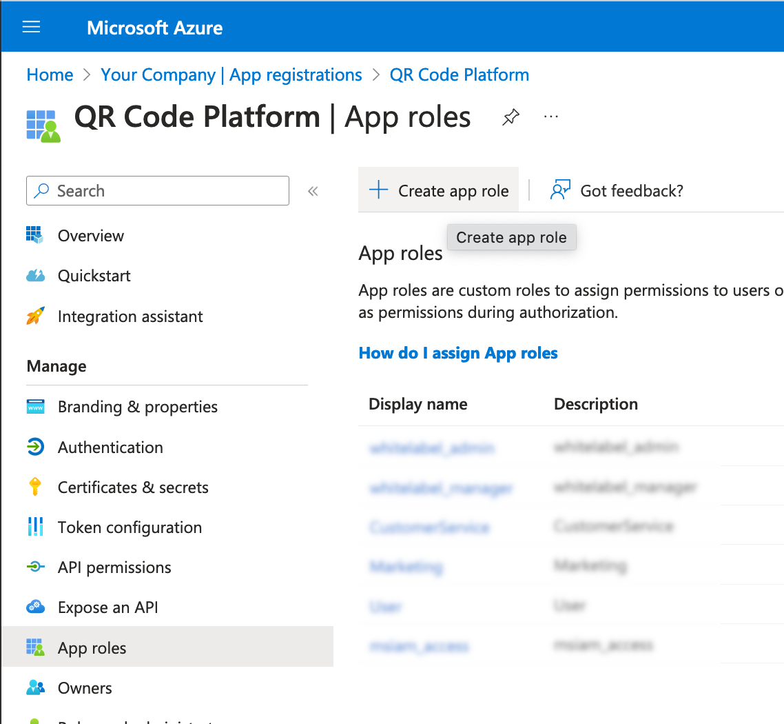 Klicken Sie auf App-Rolle erstellen (Create app role)