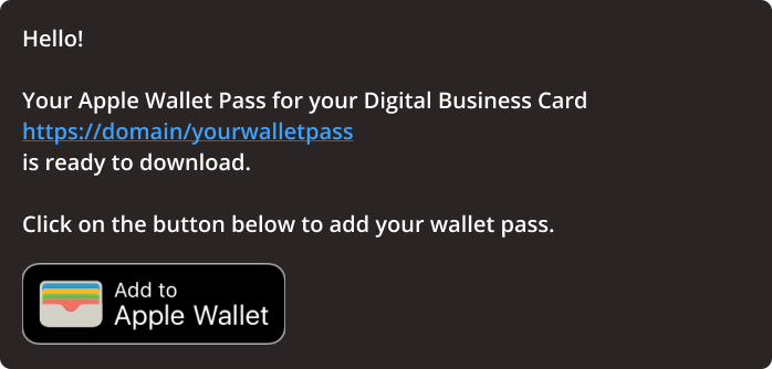 E-Mail con enlace de pase de Apple Wallet