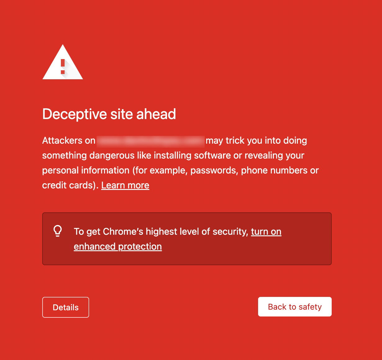 Warning when malicious URL is called in browser
