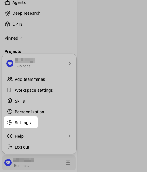 Image of ChatGPT Menu 