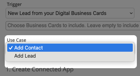 Captura de pantalla: Formulario de integración para MailChimp con el desplegable resaltado para "Casos de uso"