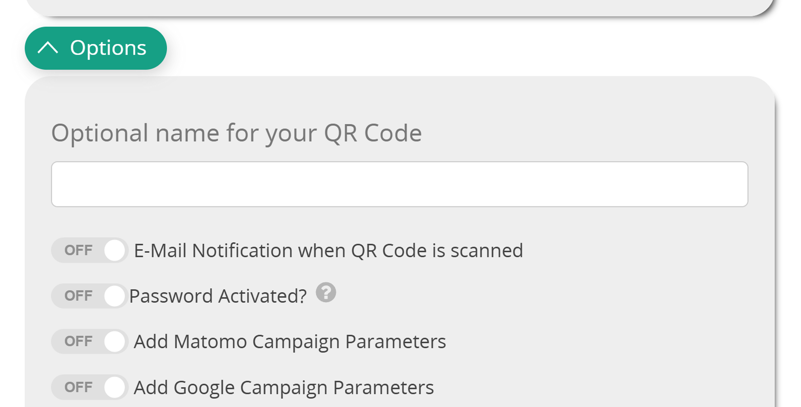 Screenshot of QR Code Options 