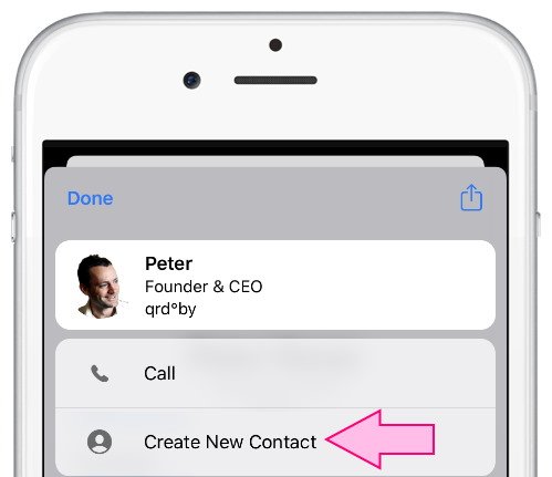 menú contextual para crear un nuevo contacto en iphone