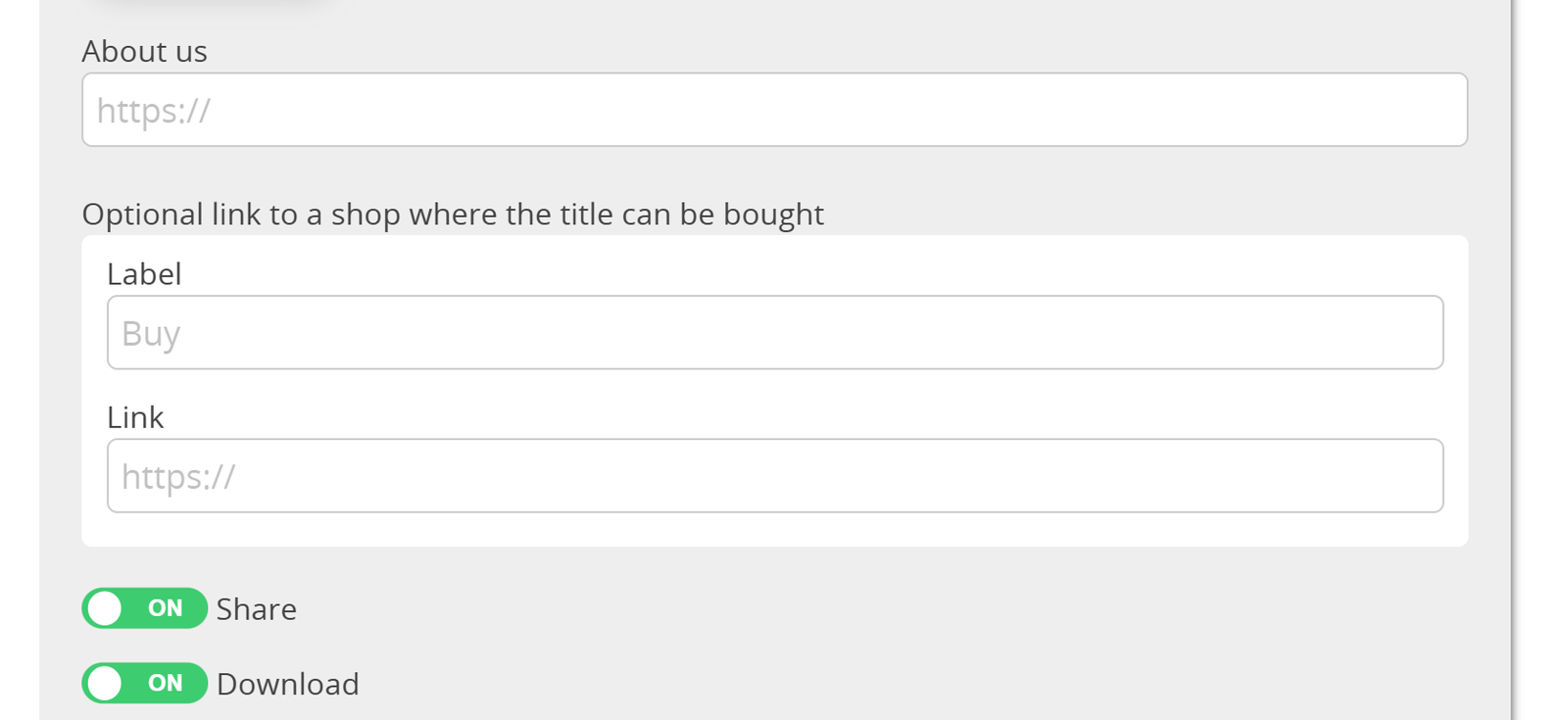 Captura de tela das configurações opcionais da Landing Page 