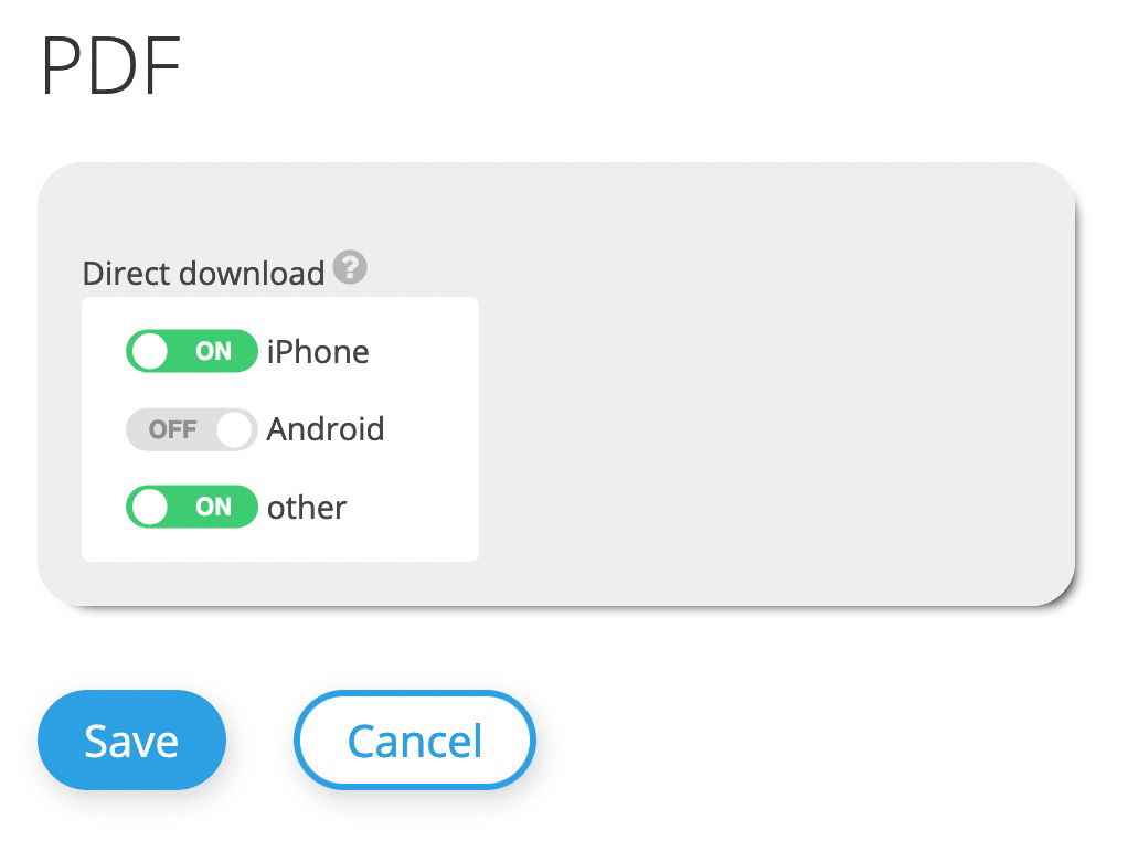 Opzioni di download diretto per il codice QR PDF