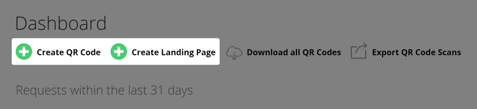 Schermate della dashboard utente con i pulsanti "Crea codice QR" e "Crea pagina di destinazione" 