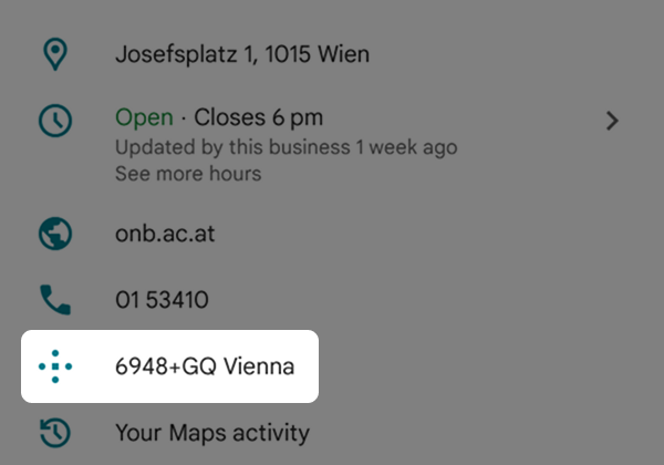 Captura de tela de um Plus Code no Google Maps