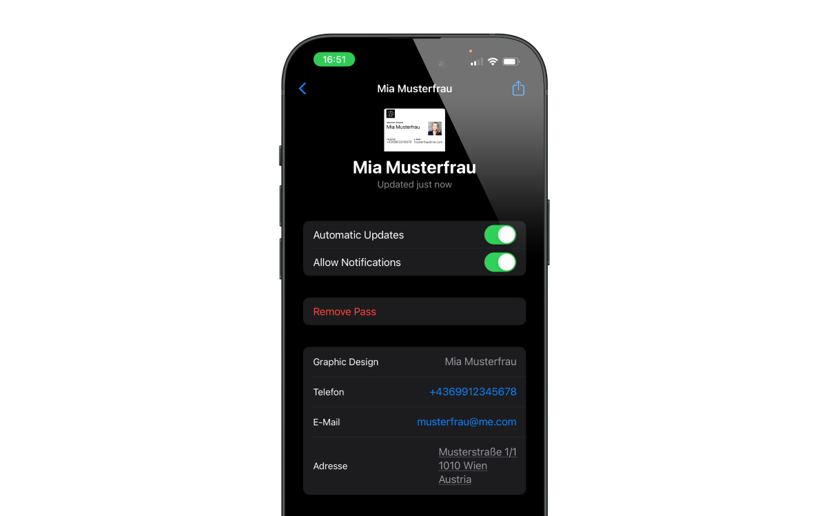 Parte trasera del Apple Wallet Pass