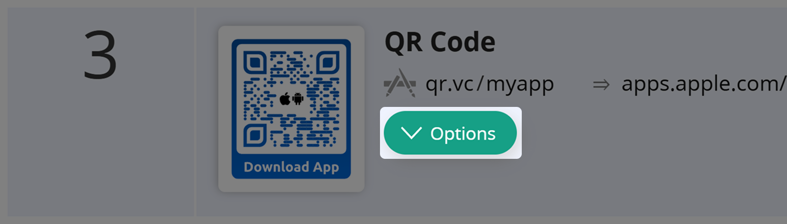 Screenshot of Button "Options" in QR Code Overview 