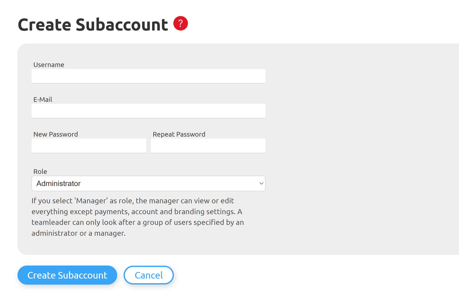 Subaccount Creation White Label 