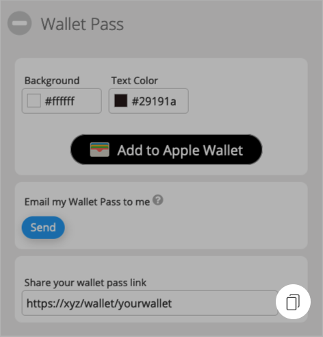 Copy icon for sharing the Wallet Pass Link