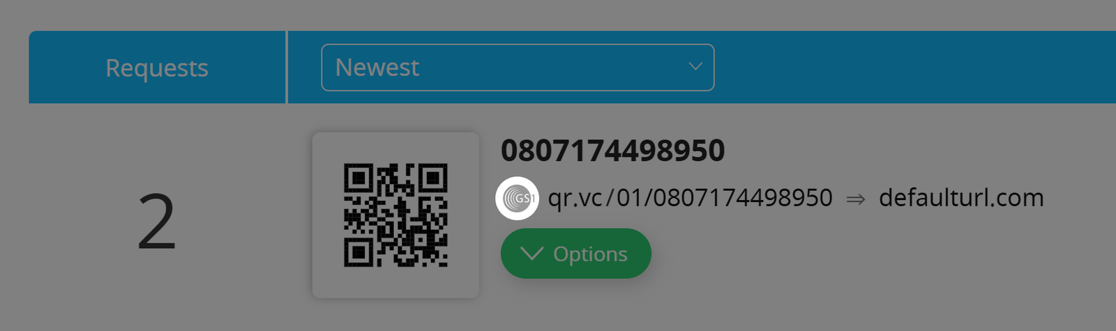 Un codice QR GS1 per GTIN/EAN 0807174498950.