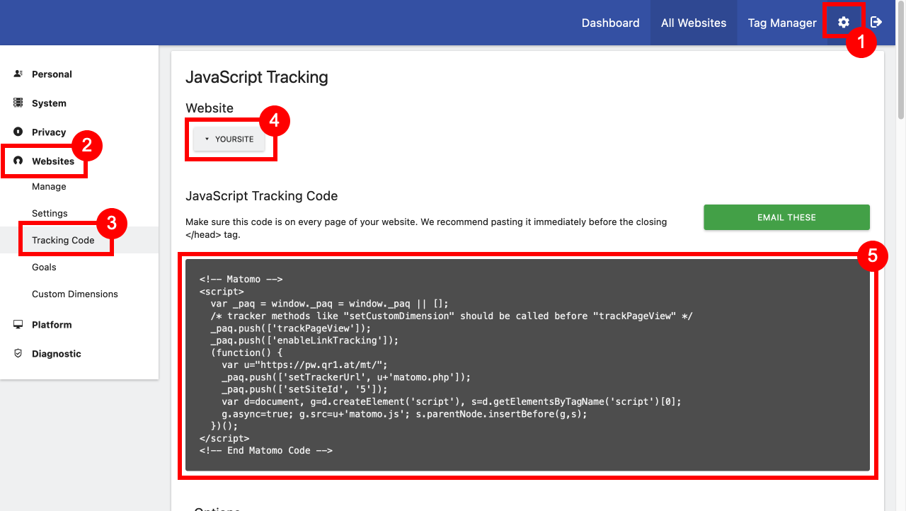 External Tracking Code von Matomo