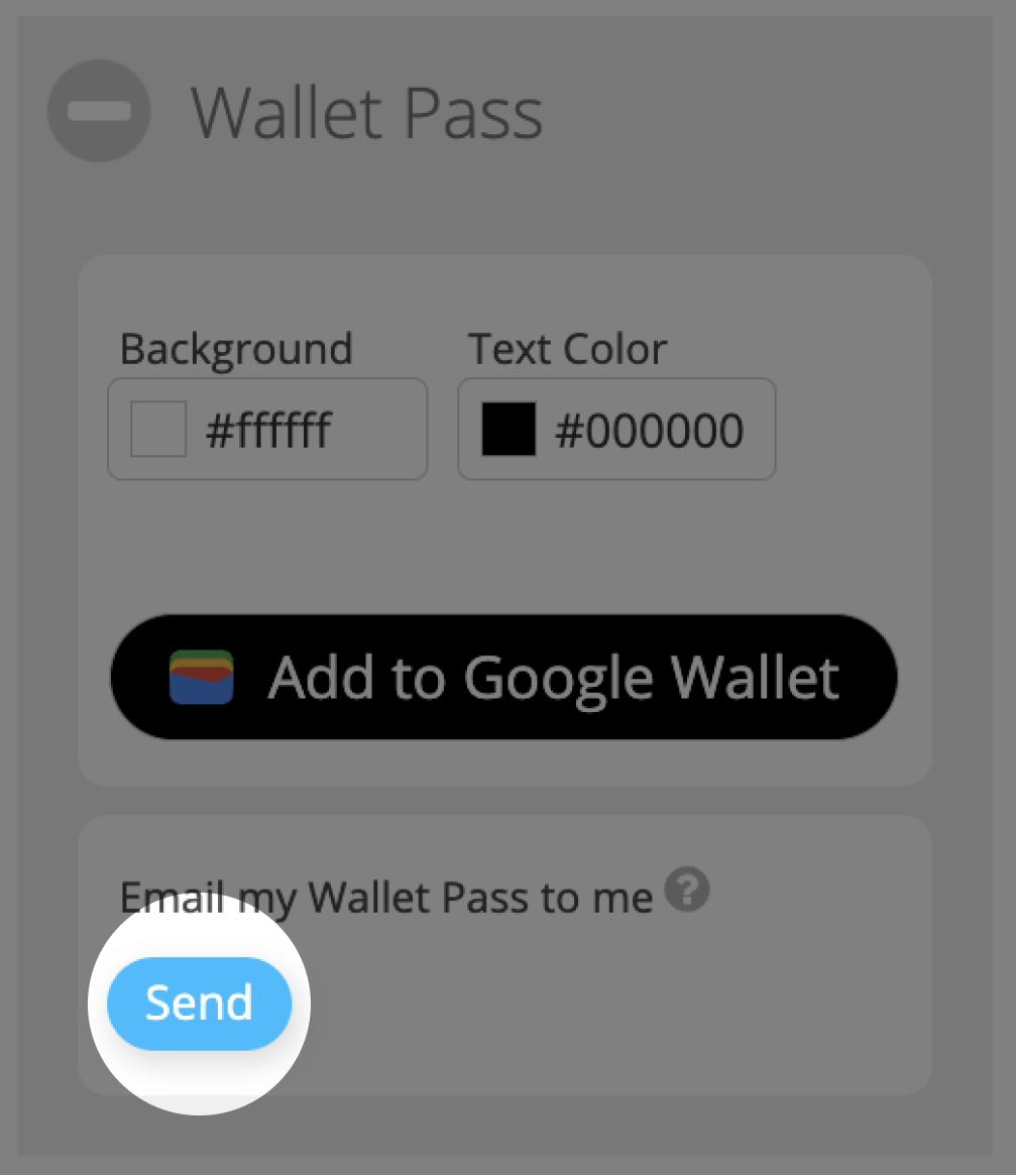 Botón de envío para enviar por correo electrónico Wallet Pass