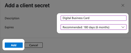 Geben Sie eine Beschreibung ein und klicken Sie auf den Button Hinzufügen
