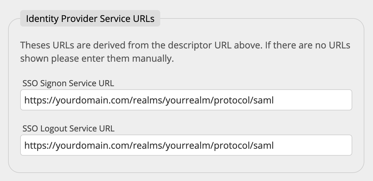 Comprueba la URL del servicio de inicio de sesión SSO y la URL del servicio de cierre de sesión SSO y cámbialas si es necesario