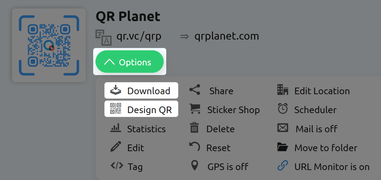 Screenshot of options pane 