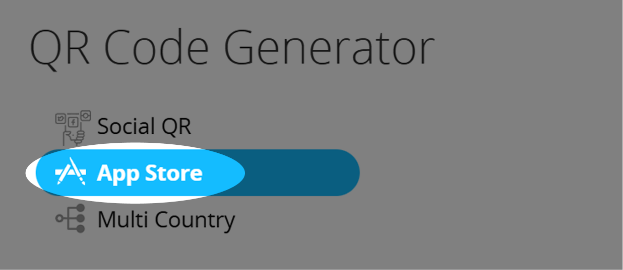 Screenshot with QR Code Type Selection Button "App Store" on QR Code Generator Page 