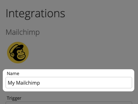 Captura de pantalla: Formulario de integración para Mailchimp con el campo de entrada "Nombre"