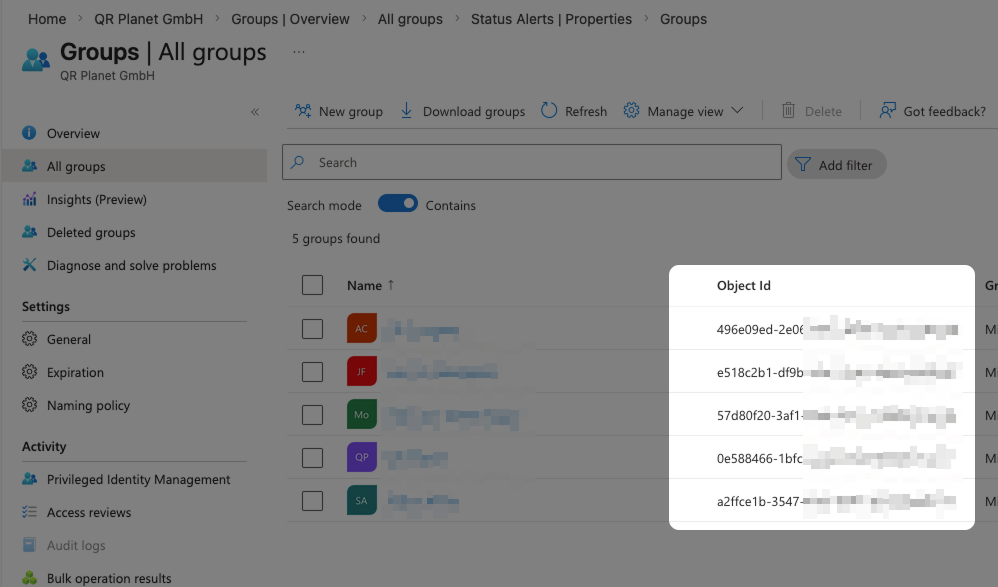 Copy the Object ID of the group in case that you want to sync as specific group of contacts.