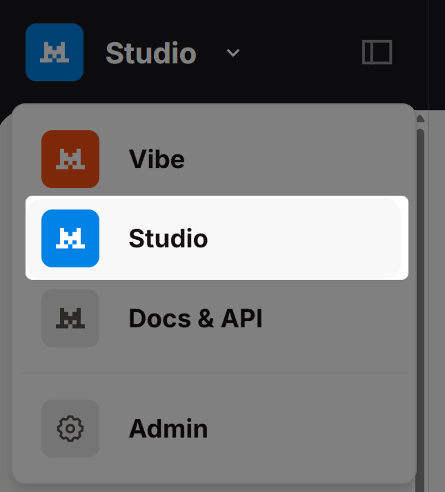 Image of Mistral workspace menu 