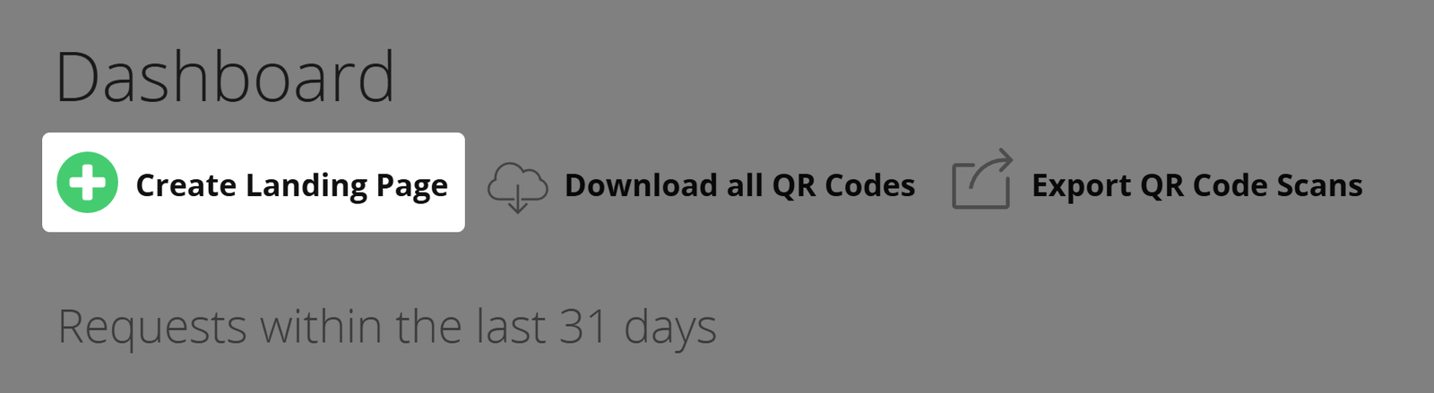 Schermata del pulsante "Create Landing Page" (Crea pagina di destinazione) nella User Dashboard 