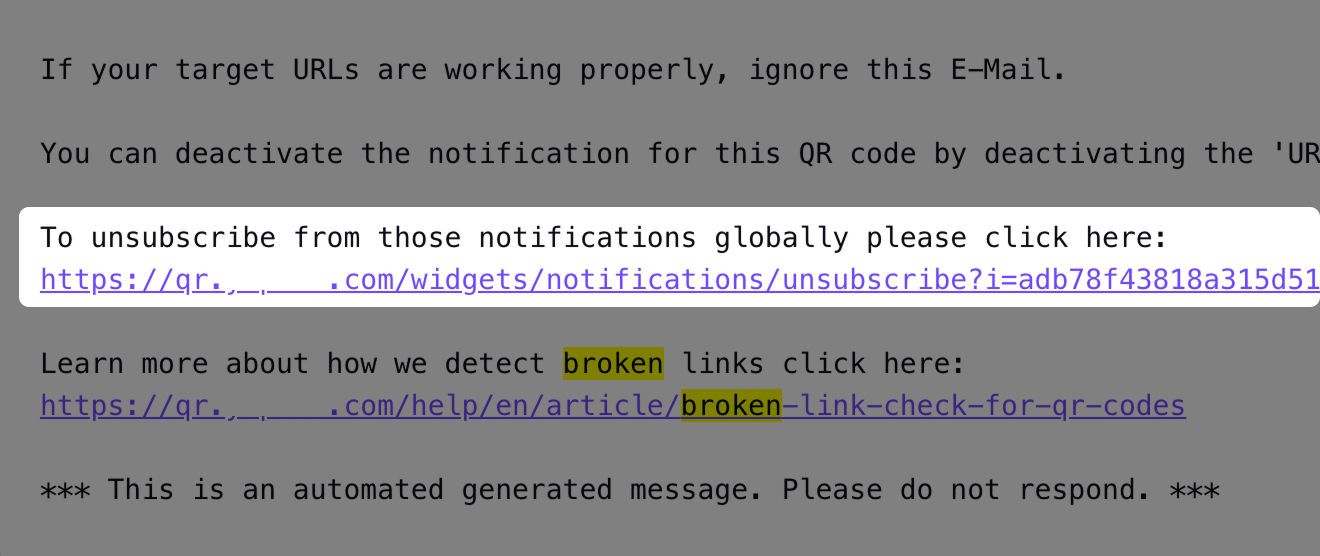 Captura de pantalla del enlace para cancelar la suscripción 