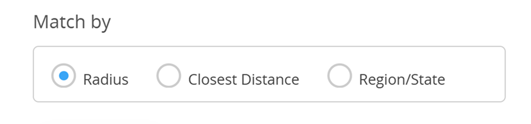Selezione del tipo di reindirizzamento Geo-Fencing.