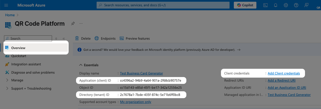 Clique em Add Client credentials