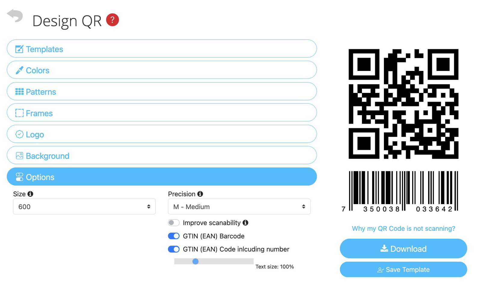 Designer QR Code Editor with GTIN options