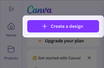 Schermata: Applicazione Canva con il pulsante "Crea un design" evidenziato