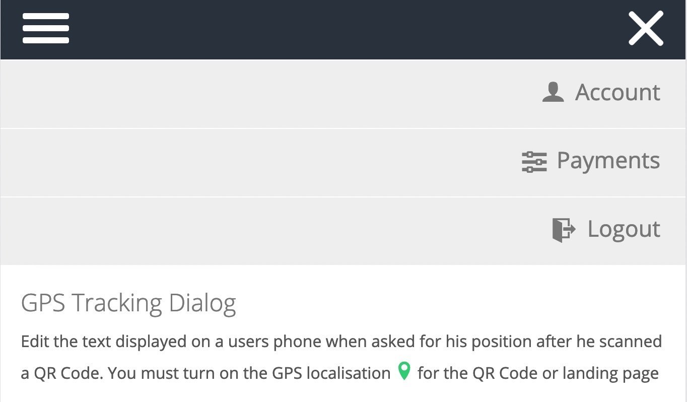 Configurações da conta e seção de diálogo GPS