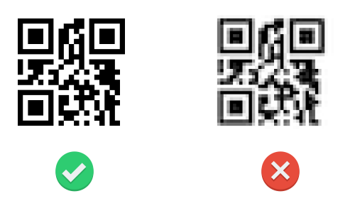 Zwei QR Codes in unterschiedlichen Formaten, links scharfes Bild von QR Code im Vektor format, rechts unscharfer QR Code