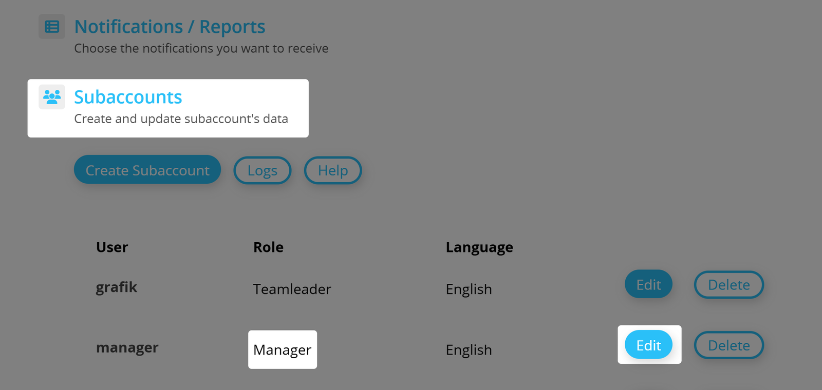 White Label subaccounts settings
