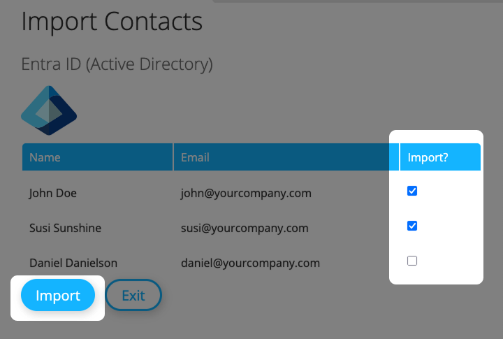 Selecione os contatos que você deseja importar e, em seguida, clique no botão Importar