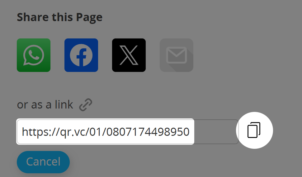Screenshot of Copy Button in the Share Pane of a QR Code.