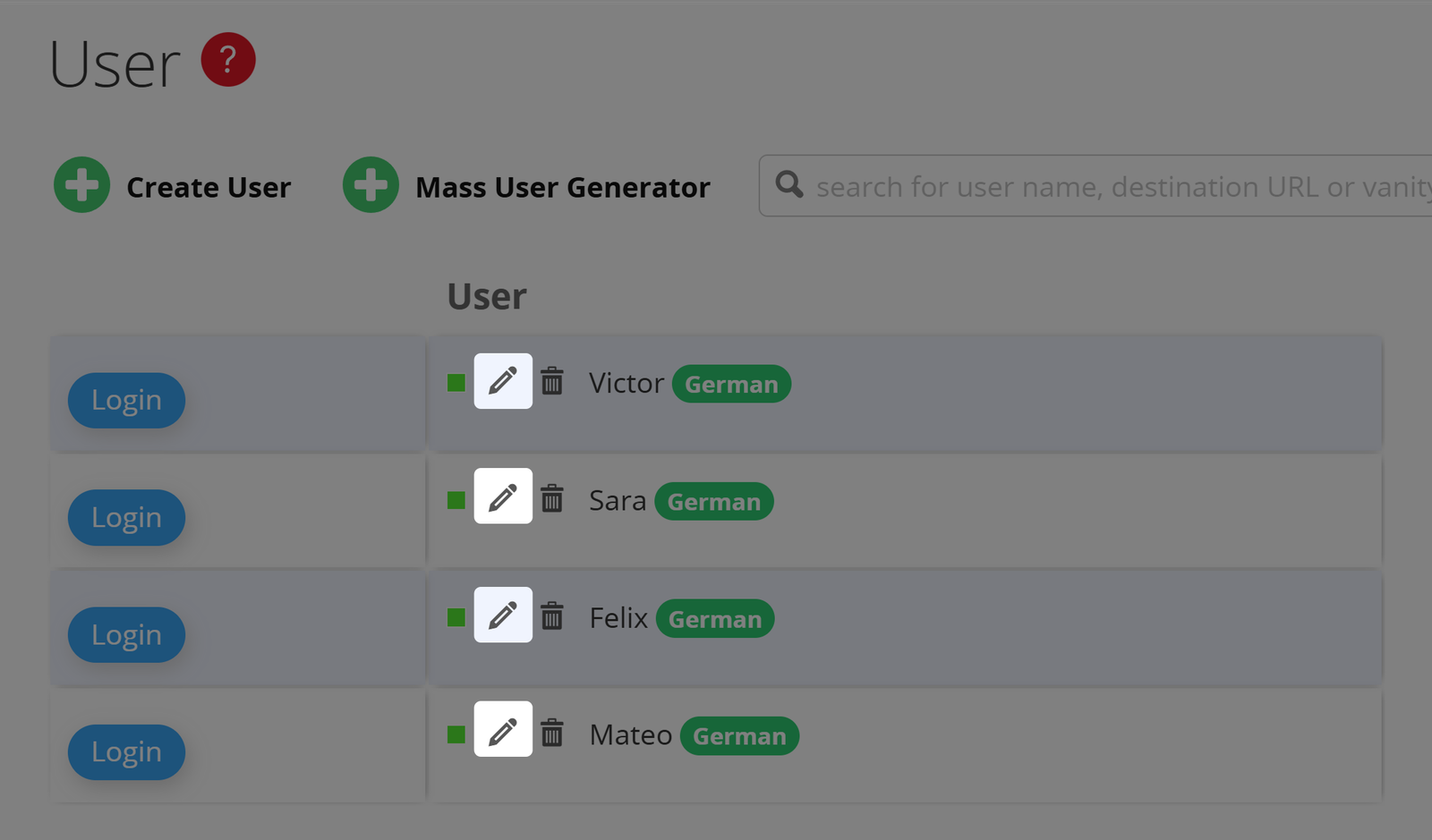 Liste des utilisateurs en marque blanche