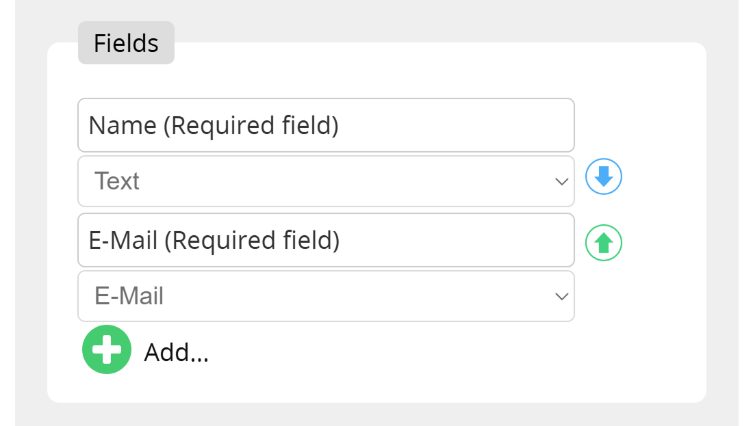 Captura de tela dos campos "Name" (Nome) e "E-Mail" (E-mail) no editor da página de destino de leads.