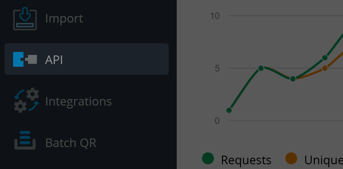 Schermata del pulsante "API" nel menu di navigazione principale 