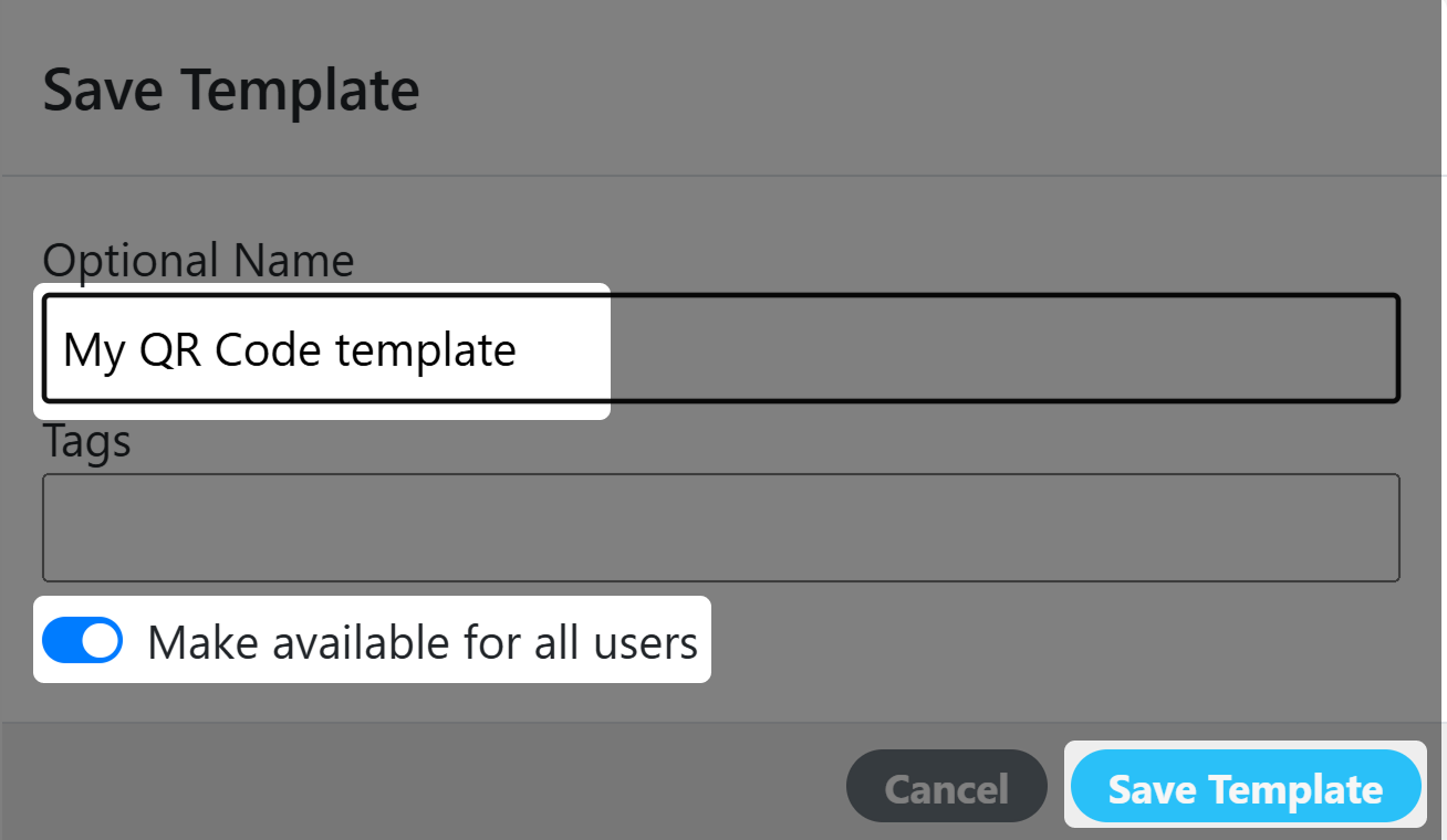 Screenshot of Save Template Pane (admin) 