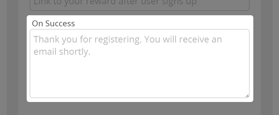 Na mensagem de sucesso
