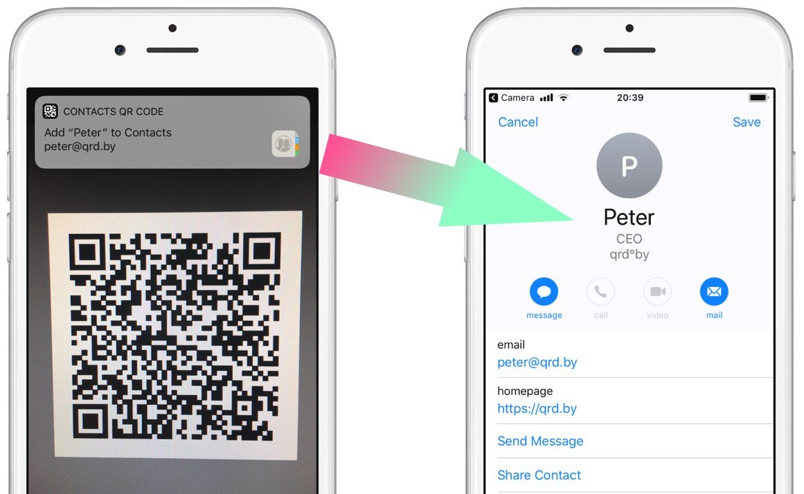 vcard qr-code ios11 add to contacts