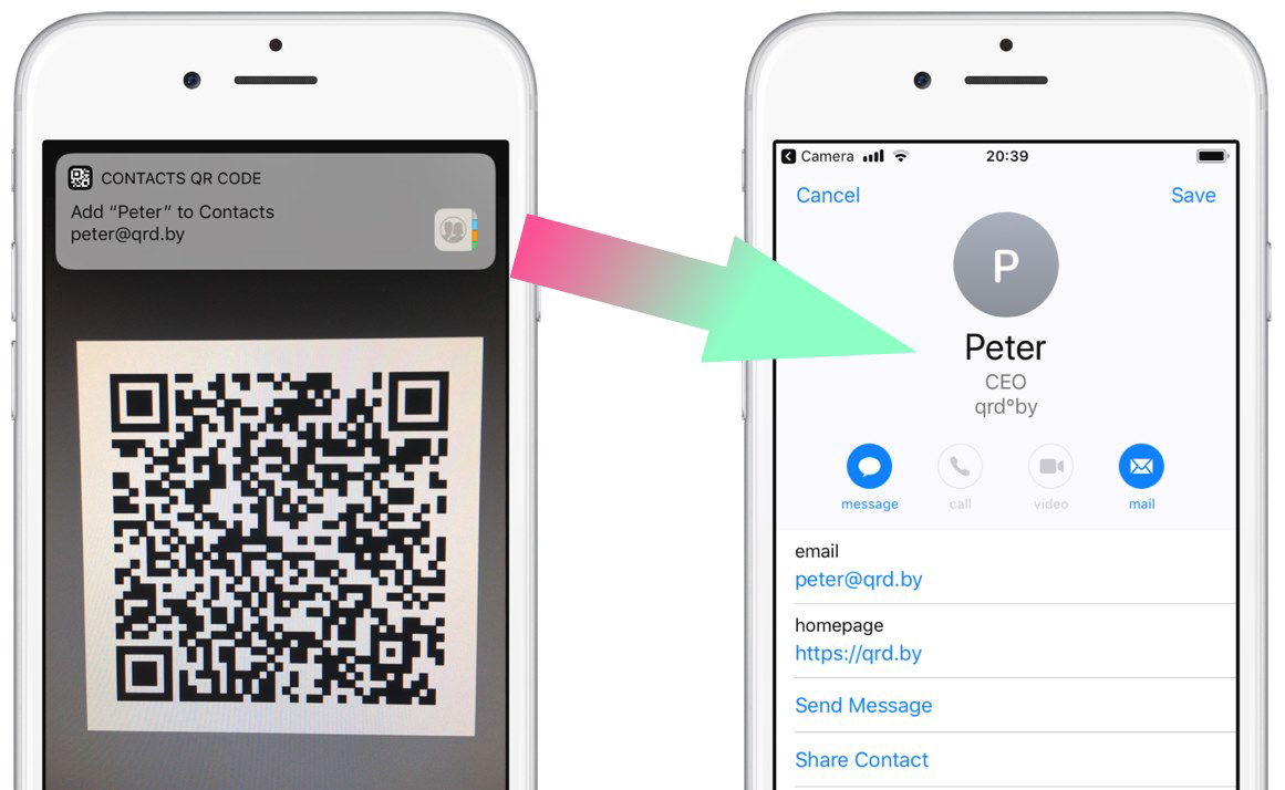 vcard qr-code ios11 aggiungere ai contatti